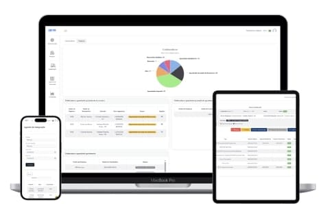 Tela de estatísticas em laptop, tablet e smartphone