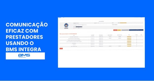 Tela de sistema BMS para comunicação com prestadores.