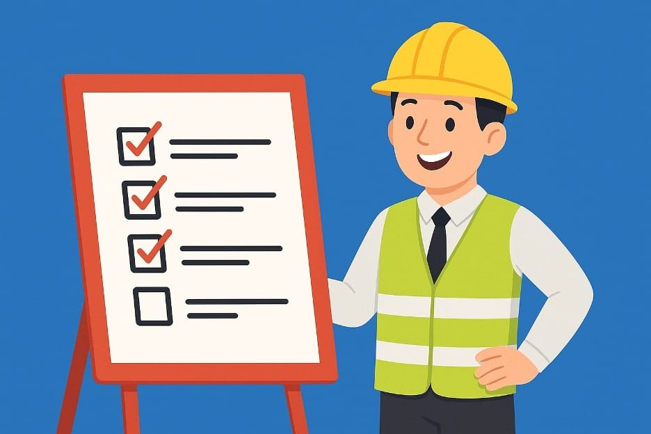 Ilustração de engenheiro com lista de verificação